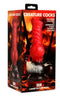 Creature Cocks Cujo Canine Silicone Dildo in packaging with red shaft, ropey ridges, and suction cup base. Fantasy dog dildo.