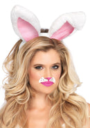 Leg Avenue Plush Bunny Rabbit Ears Headband White worn by a model with playful makeup and blonde hair.
