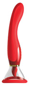 Fantasy For Her 24K Gold Luxury Edition red pleasure device with oval cone for oral sex, vibrating, suction, and tongue motions.