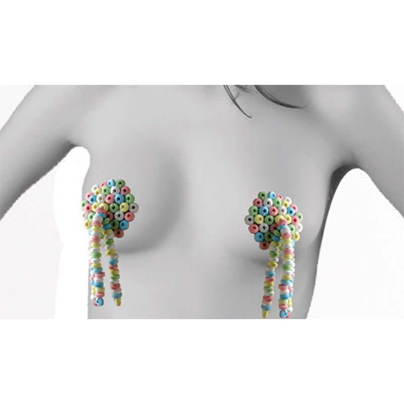 Edible Candy Nipple Tassels in colorful loops, adding fun and excitement to intimate moments. Perfect for playful romance.