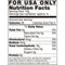 Nutrition facts label for a candy product, detailing serving size, calories, and nutritional content per serving.