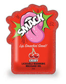 SMACK Lickable Massage Oil Cherry 3 ml packaging with vibrant design featuring cherry flavor and fun graphics.