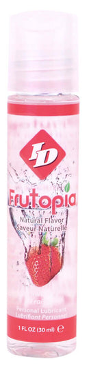 ID Frutopia Natural Strawberry Flavored Lubricant 1 Oz in a bottle with refreshing strawberry flavor.