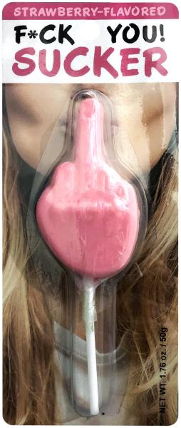 "Strawberry-flavored adult lollipop by Kheper Games, featuring cheeky design and bold message, ideal for gag gifts and parties."