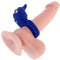 Adjustable blue vibrating cock ring on realistic dildo for enhanced pleasure