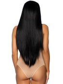 Leg Avenue 33 Inch Long Straight Wig Black showcased on a model from the back, highlighting the sleek length and shine.