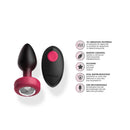 Eluxe Vibrating Anal Plug Small Ruby Ombre With Remote features remote control, 10 vibration patterns, and silicone material.