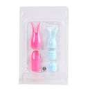 Maia Toys Quinn 5 Piece Silicone Attachments Pink Blue displayed in packaging, featuring various textures and colors.