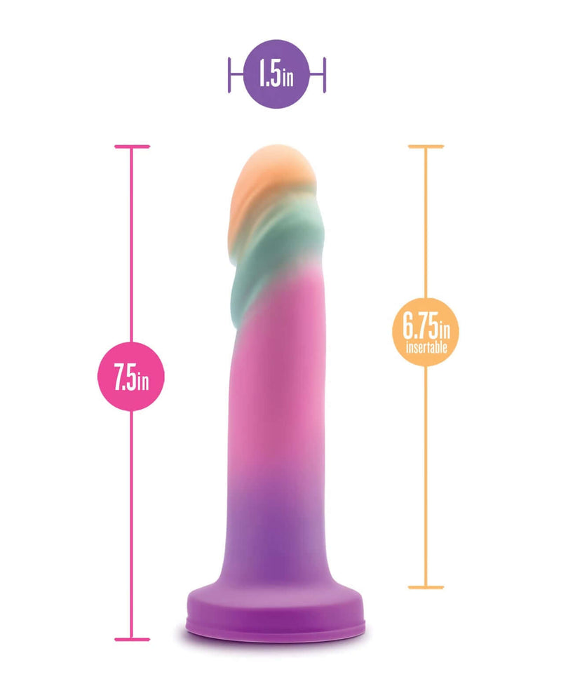 Avant Sunrise Gaze Sherbet dildo dimensions - 7.5 inches total length, 6.75 inches insertable length, 1.5 inches diameter.