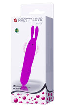 Pretty Love Boyce Silicone Bunny Vibrator Purple packaging with 10 vibration modes and silicone design.