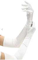White Baci Satin Opera Gloves - Elegant full-length satin gloves for formal events and sophistication.