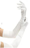 White Baci Satin Opera Gloves - Elegant full-length satin gloves for formal events and sophistication.