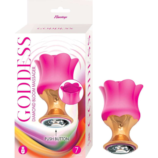 Nasstoys Goddess Diamond Blooming Massager Fuchsia Flower-Style Vibrator with 7 Functions in Packaging