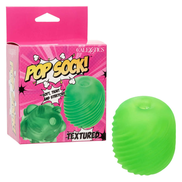 Pop Sock! Textured Green Reversible Stroker and Packaging - Soft, Tight, and Stretchy Dual Sensation Masturbator