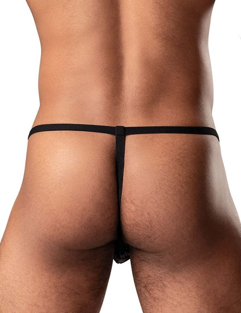 Ribbed and soft stretch men's G-string with elastic sides, showcasing a sleek black design.