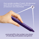Make Me Melt Sensual Warm-Drip Candles 4pk Purple, four purple candles each 6 inches long for intimate warmth.
