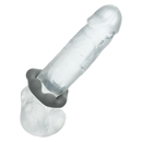Alpha Liquid Silicone 3 Ring Endurance Set Grey displayed with a clear pleasure enhancer and a grey silicone ring.