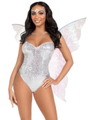Leg Avenue Strapless Fairy Wings One Size Clear showcased on a model with shimmering wings and sparkling accessories.