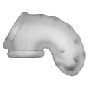Oxballs Airlock Air-Lite Vented Chastity Cage Clear Ice showing its unique design and air vents for comfort.