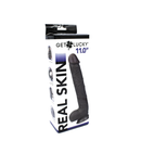 Get Lucky Real Skin 11 Inch Dual Layer Dildo Dark Brown packaging showcasing its realistic design and size.