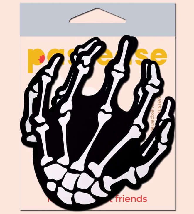 Pastease Skeleton Hands Glow-in-the-Dark Pasties for Halloween fun and flirty accessory in packaging