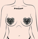 Model wearing Pastease Barbed Wire Heart Pasties Reflective Nipple Covers with stylish design and bold statement.