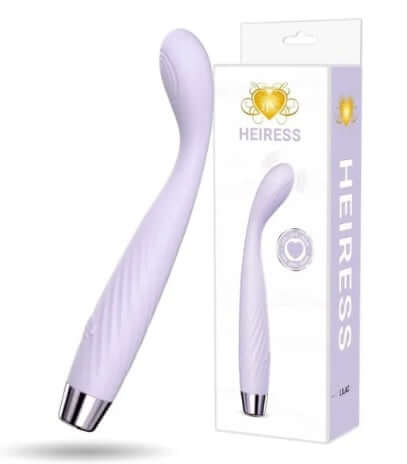 Heiress G Wand in Lavender with angled tip for targeted precision and pulsation, displayed in packaging.