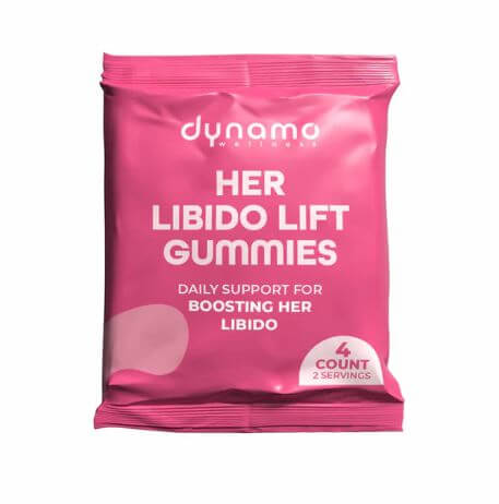 Her Libido Lift 2 Serving Gummies packaging for boosting women's libido and daily support from Dynamo Wellness.