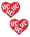Red heart-shaped nipple pasties with "Ho Ho Ho" text, featuring festive glitter design for a playful Christmas accessory.