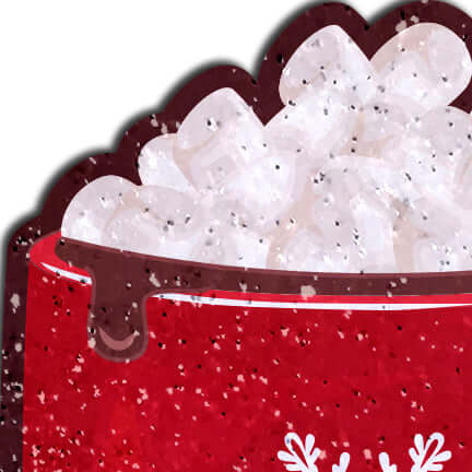 Festive red cup with marshmallows and snowflakes, design for Hot Cocoa Nipple Pasties by Pastease.