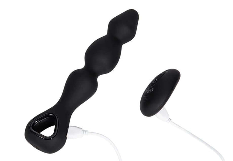 Hudson rechargeable silicone anal plug with remote control, featuring triple beads for prostate stimulation and 10 vibration modes.