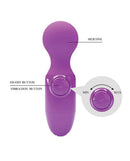 Pretty Love Mini Stick Wand Vibrator Purple featuring silicone design with on/off and vibration buttons.