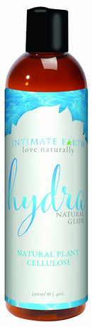 Intimate Earth Hydra Glide Personal Lubricant 4 Oz bottle with natural plant cellulose label.