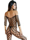 Sexy black fishnet bodystocking lingerie showing off back and arms, perfect for seductive occasions.