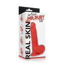 Get Lucky Real Skin Mr Ruby 7.5 Inch Dual Layer Dildo Red packaging showcasing realistic design and features.