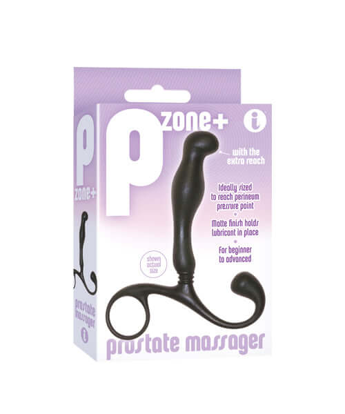 The 9's P Zone+ Prostate Massager in black, expertly designed for comfort and ease of use for all experience levels.
