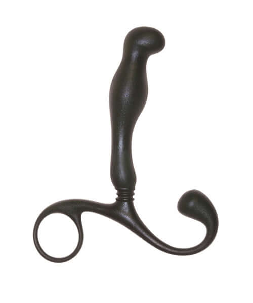 The 9's P Zone+ Prostate Massager in black, featuring ergonomic design and extra reach for targeted stimulation.