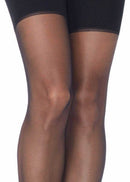 Leg Avenue Zara Garter Belt and Stocking Set Queen Black sheer thigh-high stockings design showcased on legs.