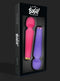 Dual Wand Vibe Duo in pink and purple with 10 vibration modes and flexible necks, perfect for solo or shared pleasure in retail packaging