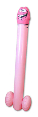 Inflatable Pecker Noodle, a funny pink pool accessory with a smiling face, perfect for adult parties and celebrations.
