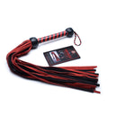 Isabella Sinclaire Black and Red Suede Flogger showcasing its suede tails and balanced handle for impact play.
