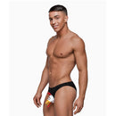 Male Power Choke the Chicken Bikini One Size Black worn by a model, showcasing a playful underwear design.