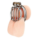 Blueline Stainless Steel Inverted Micro Jail Time Chastity Cage Silver displayed on a neutral background.