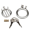Blueline Stainless Steel Inverted Micro Jail Time Chastity Cage Silver components including lock and keys