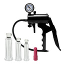 Size Matters Clitoris Excitement and Enhancement System kit featuring a hand pump, three cylinders, and a micro vibrator.