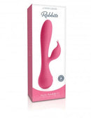 Jimmy Jane Rabbits Glo Rabbit Heating Vibrator in pink packaging featuring a dual-stimulation design.