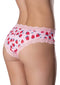 Woman wearing Sweet Treats Crotchless Boy Short with strawberry design and lace trim, size 2XL.