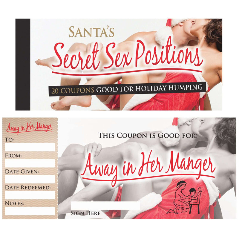 Santas Secret Sex Positions Coupons featuring playful adult game coupons for holiday intimacy and fun.