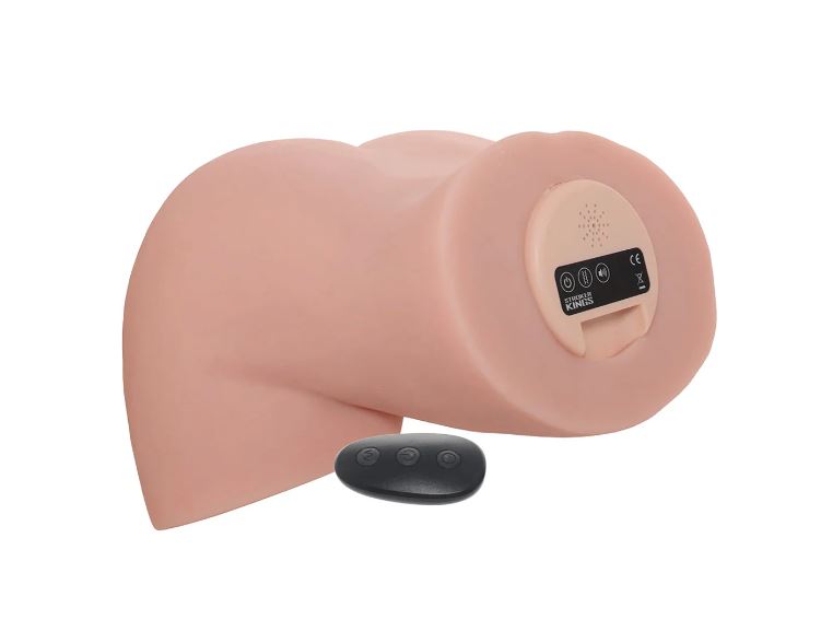 Ultimate Booty Vibrating Ass and Pussy Moaning Masturbator with remote control, showcasing realistic texture and design.