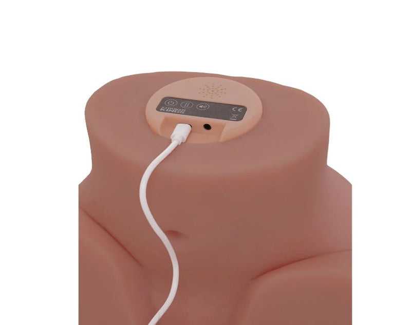 Asstastic Vibrating Ass and Pussy Moaning Masturbator charging port and controls for a lifelike experience.